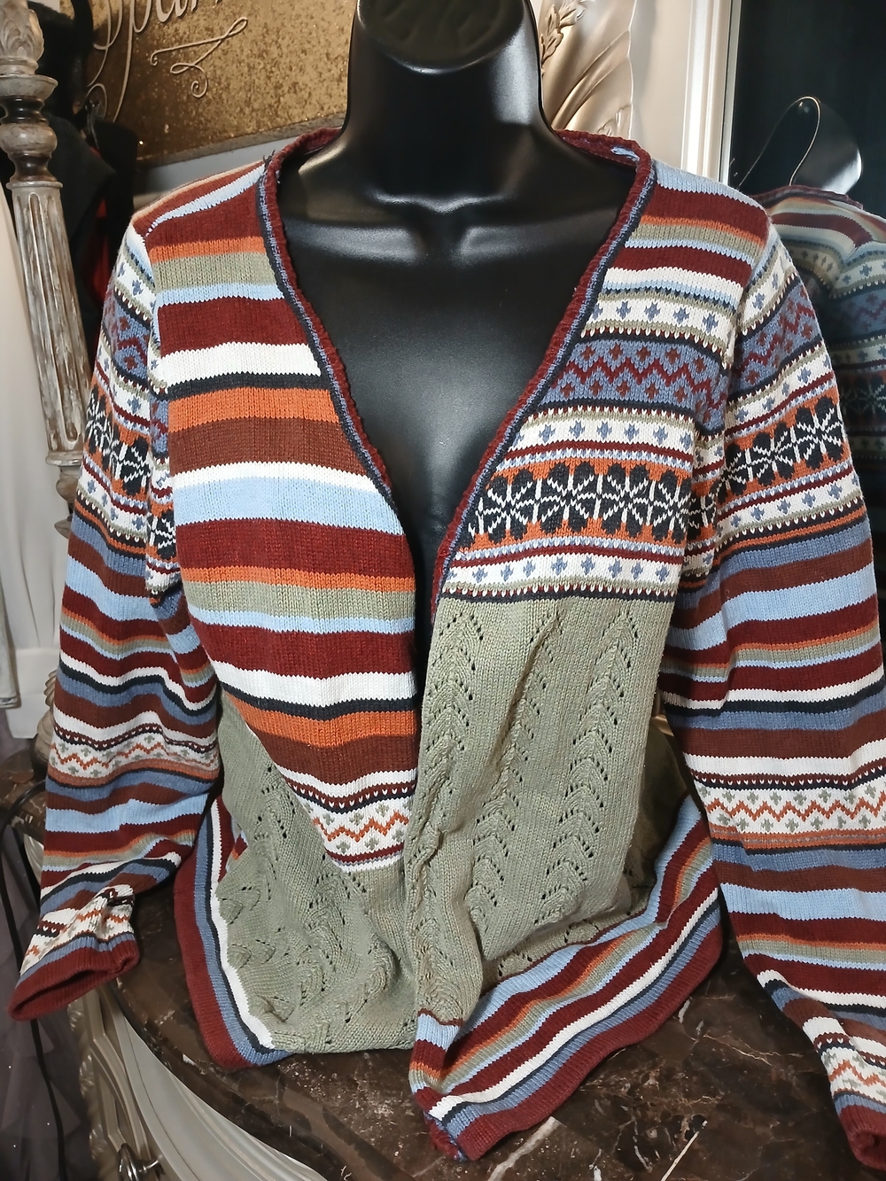 Hanna Andersson 100% Cotton Striped Knit Cardigan - Sage Green, Light Blue, Rust